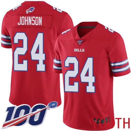 Youth Buffalo Bills 24 Taron Johnson Limited Red Rush Vapor Untouchable 100th Season NFL Jersey